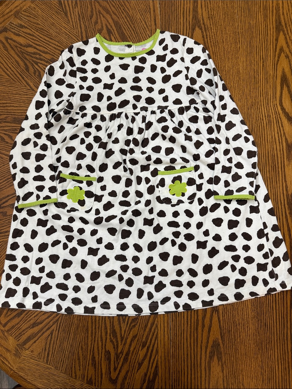 J Khaki Kids Girls White Dalmatian Brown Spot Dress Lime Green Trim Sz 6X